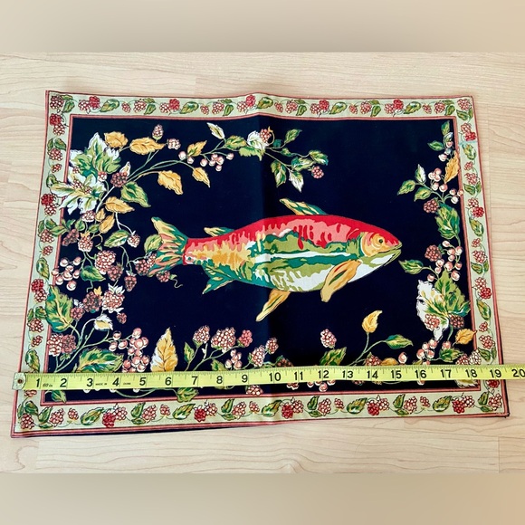 Set 6 - April Cornell Placemats Trout Fish Raspberries Ivy Black Dusty Rose Pink - Picture 4 of 6